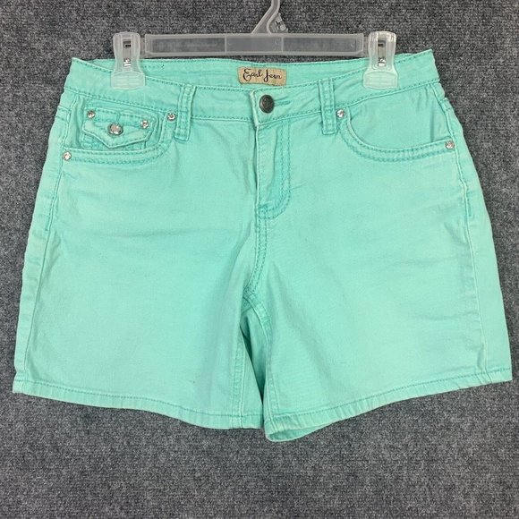 Earl Jean Shorts Women 8P Denim Turquoise Rhinestone Embellished Pockets - Picture 1 of 9